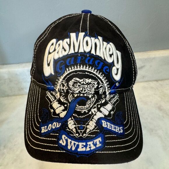 Gas Monkey Garage 'BLOOD SWEAT BEERS' Embroidered Logo Strapback Black Hat - Picture 1 of 10